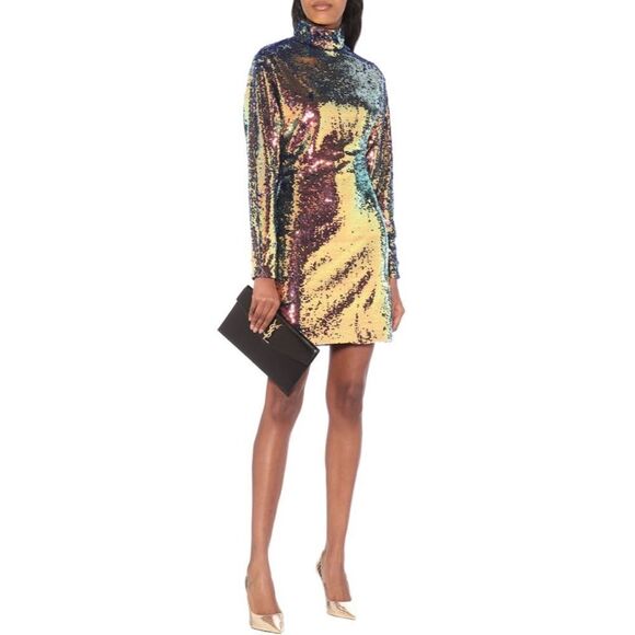 RTA Barbie Holographic Metallic Bronze Tangerine Yellow Mini New Years Dress NEW - Picture 5 of 16